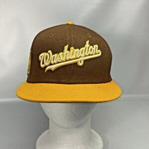 New Era Washington Nationals 10 Years Patch 59FIFTY Fitted Hat Cap Brown 7 1/2